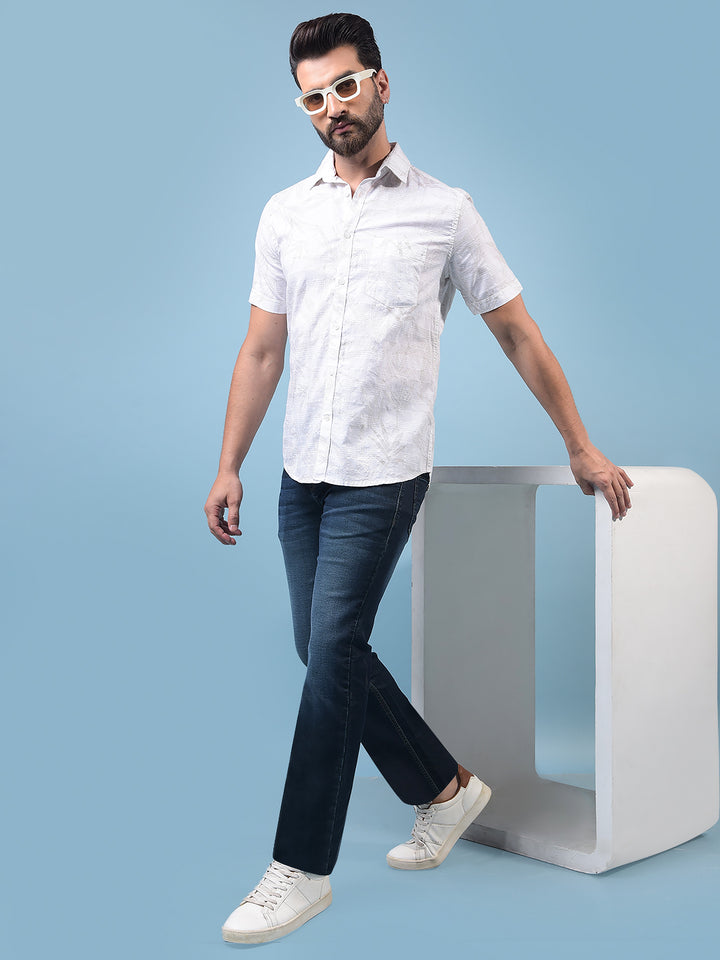 Men's White Embellished 100% Cotton Shirt-Men Shirts-Crimsoune Club