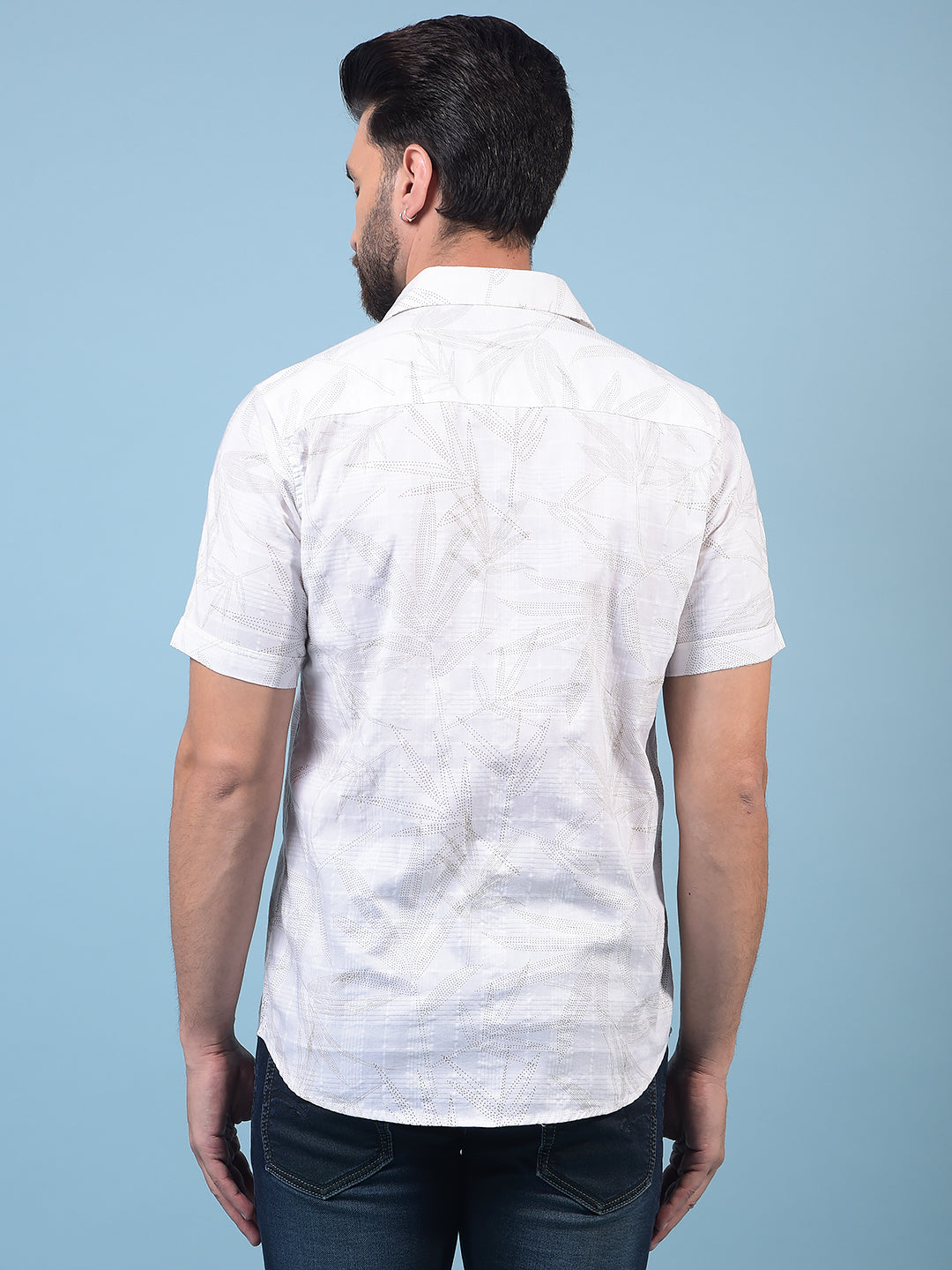 Men's White Embellished 100% Cotton Shirt-Men Shirts-Crimsoune Club