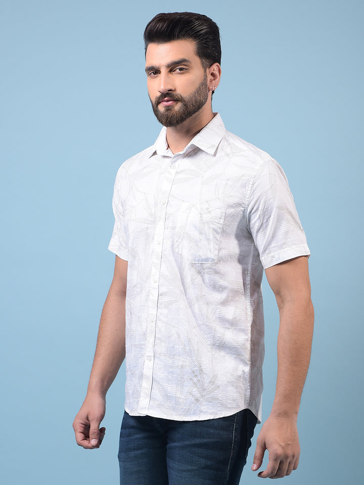 Men's White Embellished 100% Cotton Shirt-Men Shirts-Crimsoune Club