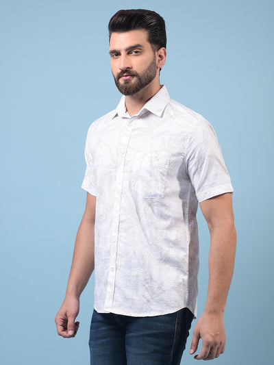 Men's White Embellished 100% Cotton Shirt-Men Shirts-Crimsoune Club