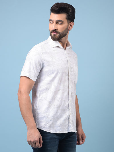 Men's White Embellished 100% Cotton Shirt-Men Shirts-Crimsoune Club