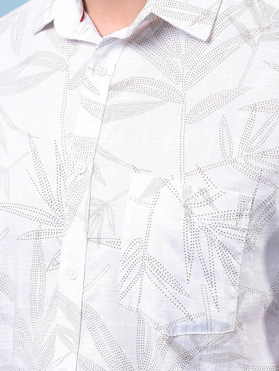 Men's White Embellished 100% Cotton Shirt-Men Shirts-Crimsoune Club