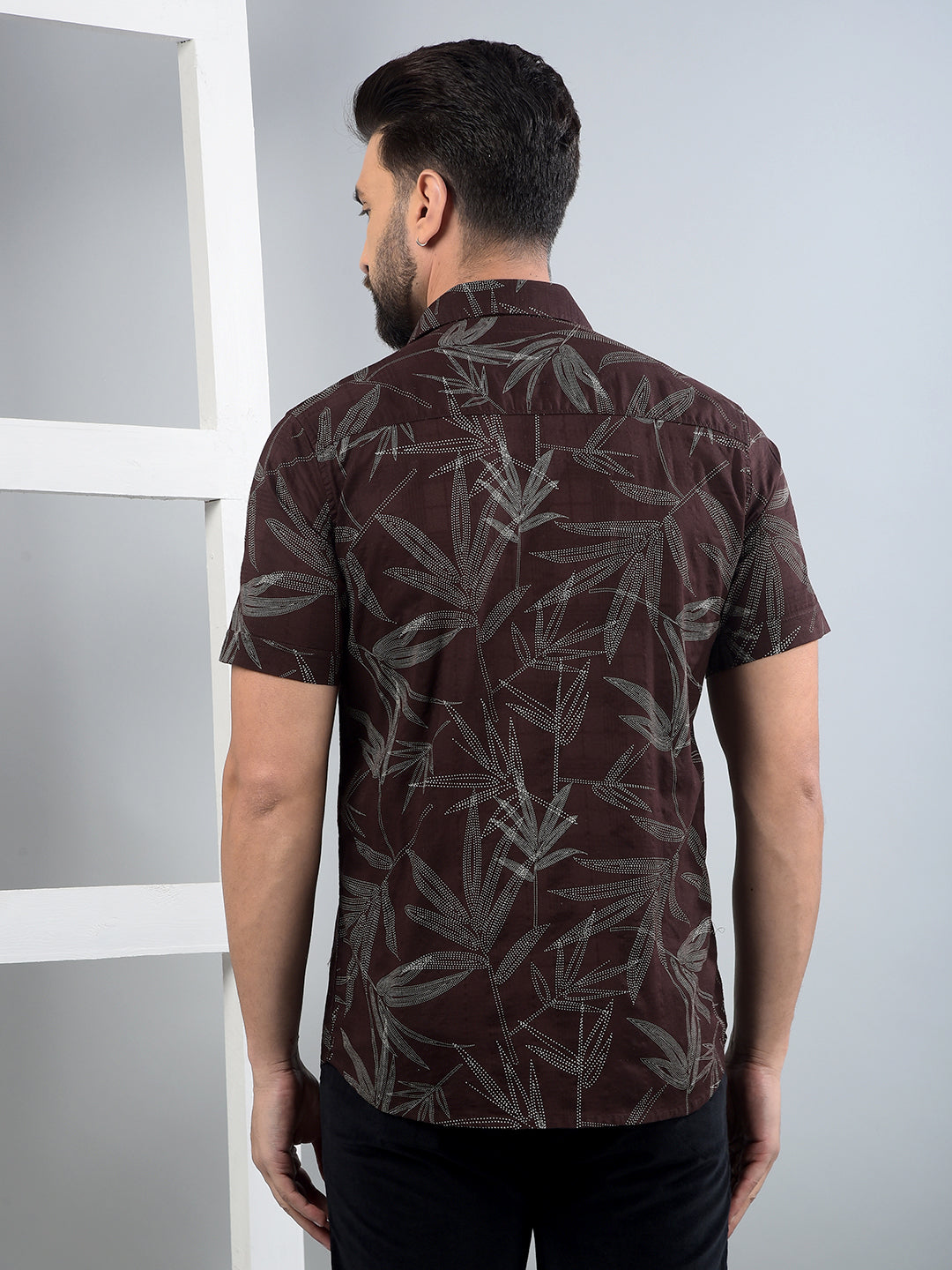 Brown Floral Print 100% Cotton Shirt-Men Shirts-Crimsoune Club