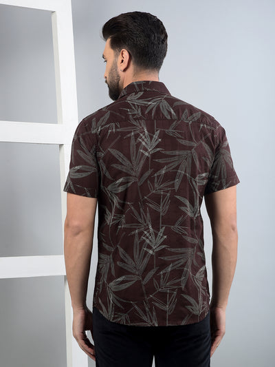 Brown Floral Print 100% Cotton Shirt-Men Shirts-Crimsoune Club