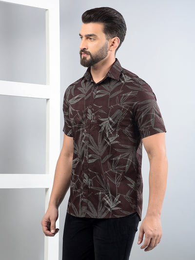 Brown Floral Print 100% Cotton Shirt-Men Shirts-Crimsoune Club