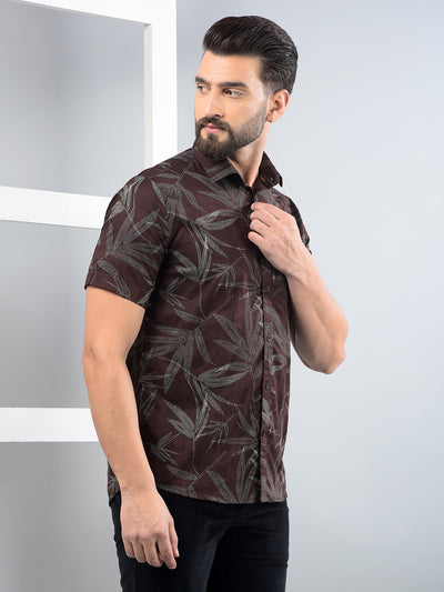 Brown Floral Print 100% Cotton Shirt-Men Shirts-Crimsoune Club