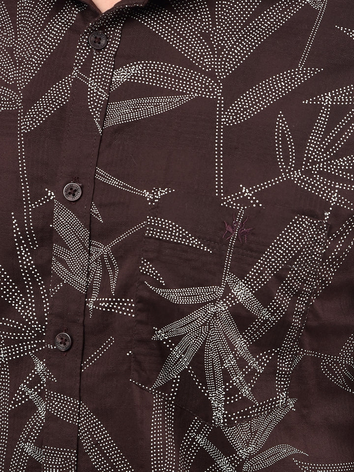 Brown Floral Print 100% Cotton Shirt-Men Shirts-Crimsoune Club