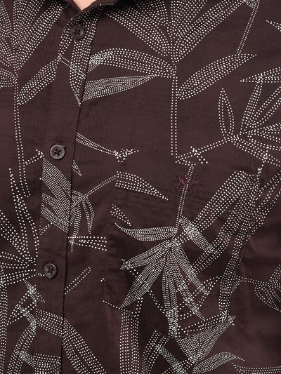 Brown Floral Print 100% Cotton Shirt-Men Shirts-Crimsoune Club