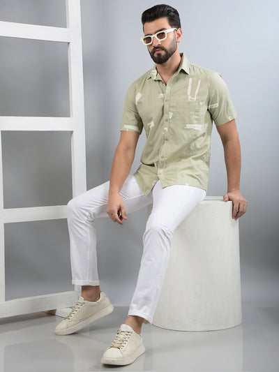 Green Printed 100% Cotton Shirt-Men Shirts-Crimsoune Club
