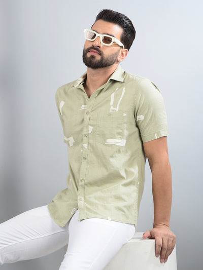 Green Printed 100% Cotton Shirt-Men Shirts-Crimsoune Club