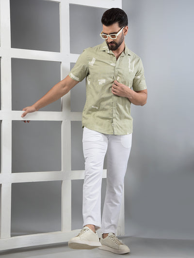 Green Printed 100% Cotton Shirt-Men Shirts-Crimsoune Club