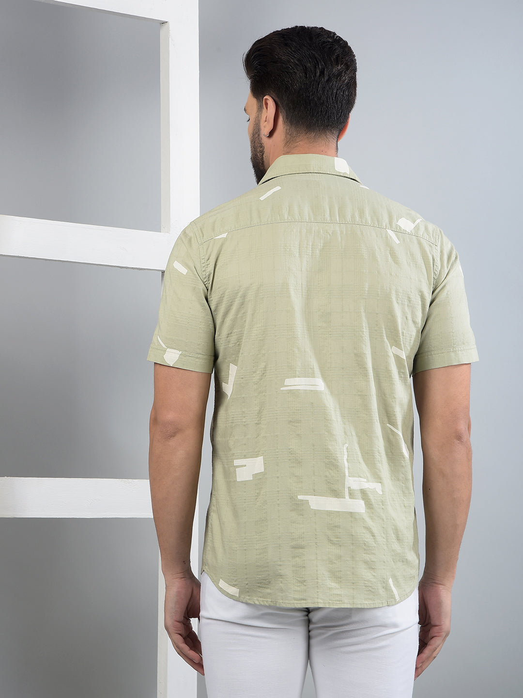 Green Printed 100% Cotton Shirt-Men Shirts-Crimsoune Club