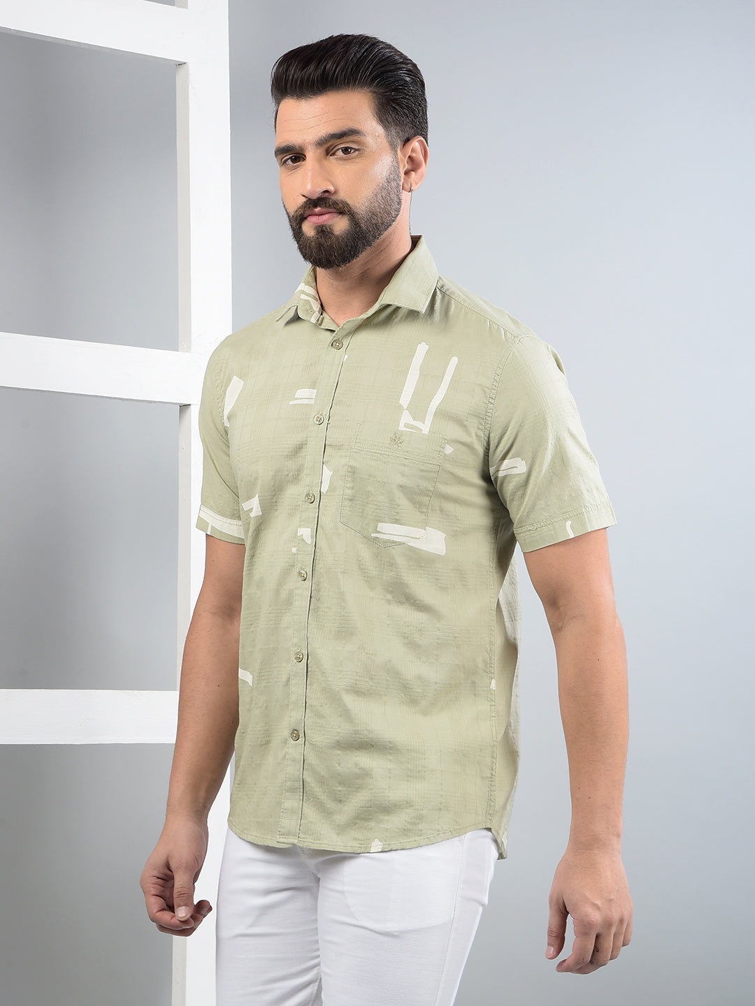 Green Printed 100% Cotton Shirt-Men Shirts-Crimsoune Club