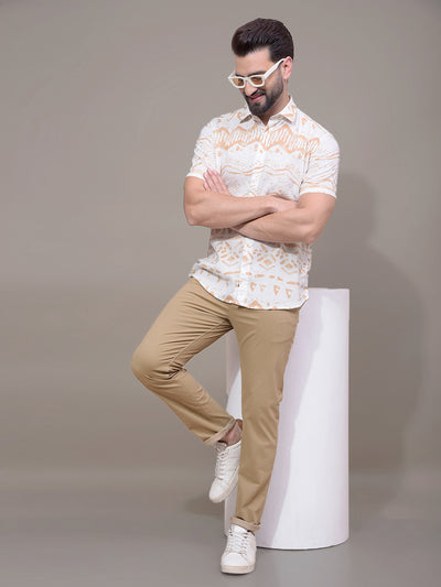 Peach Printed Linen Shirt-Men Shirts-Crimsoune Club