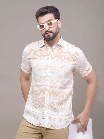 Peach Printed Linen Shirt-Men Shirts-Crimsoune Club