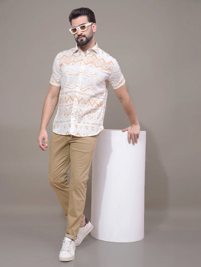Peach Printed Linen Shirt-Men Shirts-Crimsoune Club