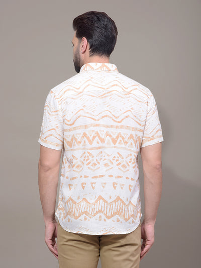 Peach Printed Linen Shirt-Men Shirts-Crimsoune Club