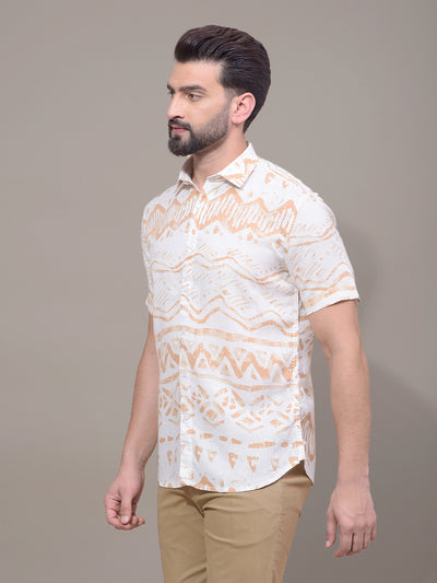 Peach Printed Linen Shirt-Men Shirts-Crimsoune Club