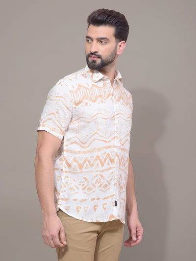 Peach Printed Linen Shirt-Men Shirts-Crimsoune Club
