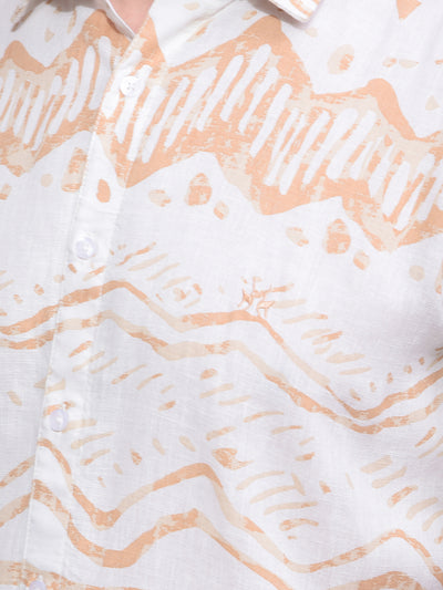 Peach Printed Linen Shirt-Men Shirts-Crimsoune Club