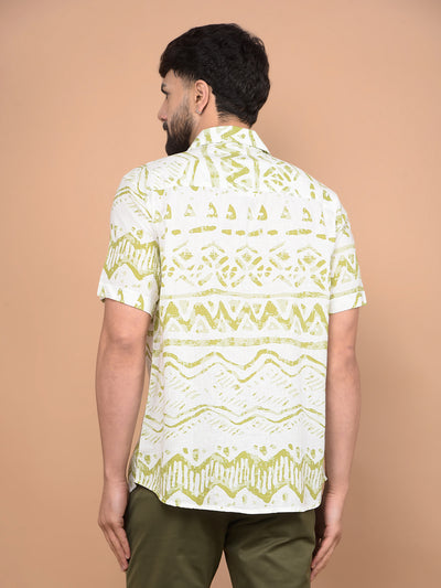 Olive Printed Linen Shirt-Men Shirts-Crimsoune Club