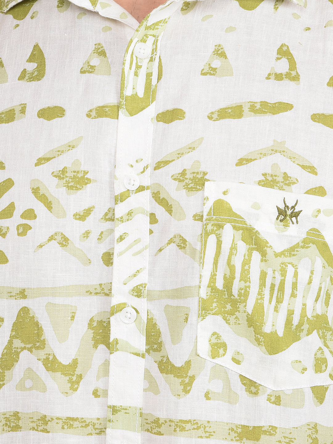 Olive Printed Linen Shirt-Men Shirts-Crimsoune Club