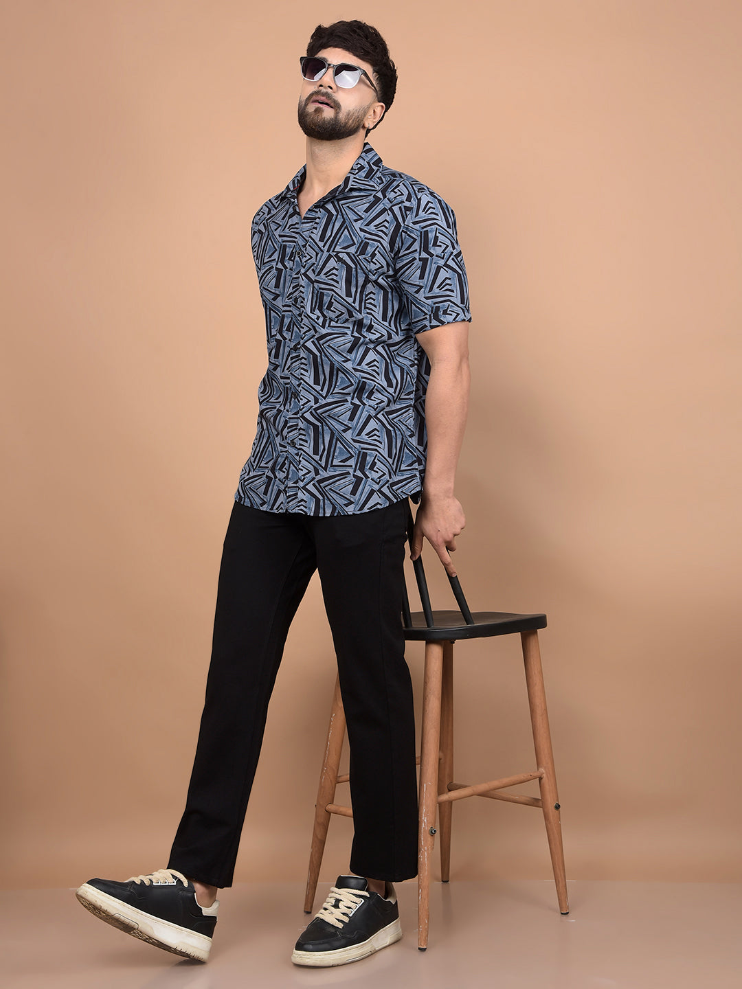 Blue Printed Shirt-Men Shirts-Crimsoune Club