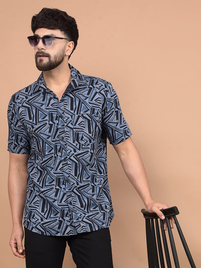 Blue Printed Shirt-Men Shirts-Crimsoune Club
