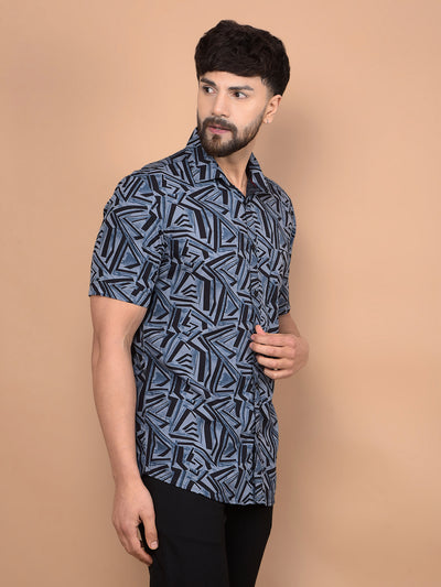 Blue Printed Shirt-Men Shirts-Crimsoune Club