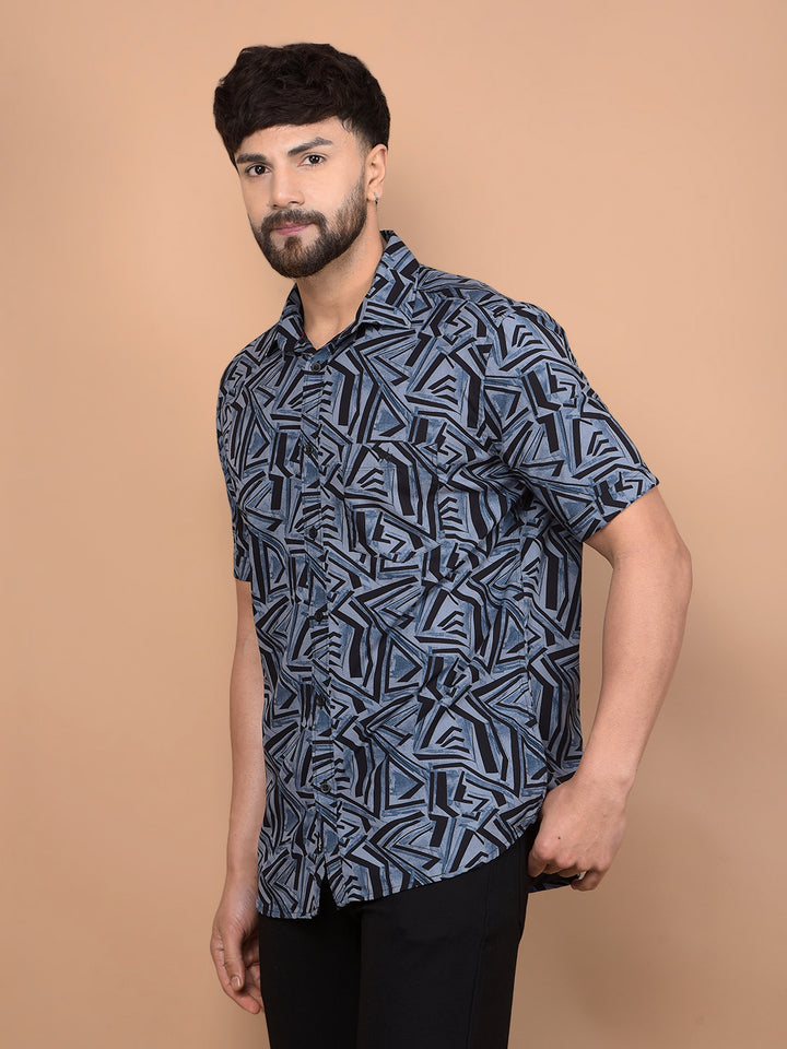 Blue Printed Shirt-Men Shirts-Crimsoune Club