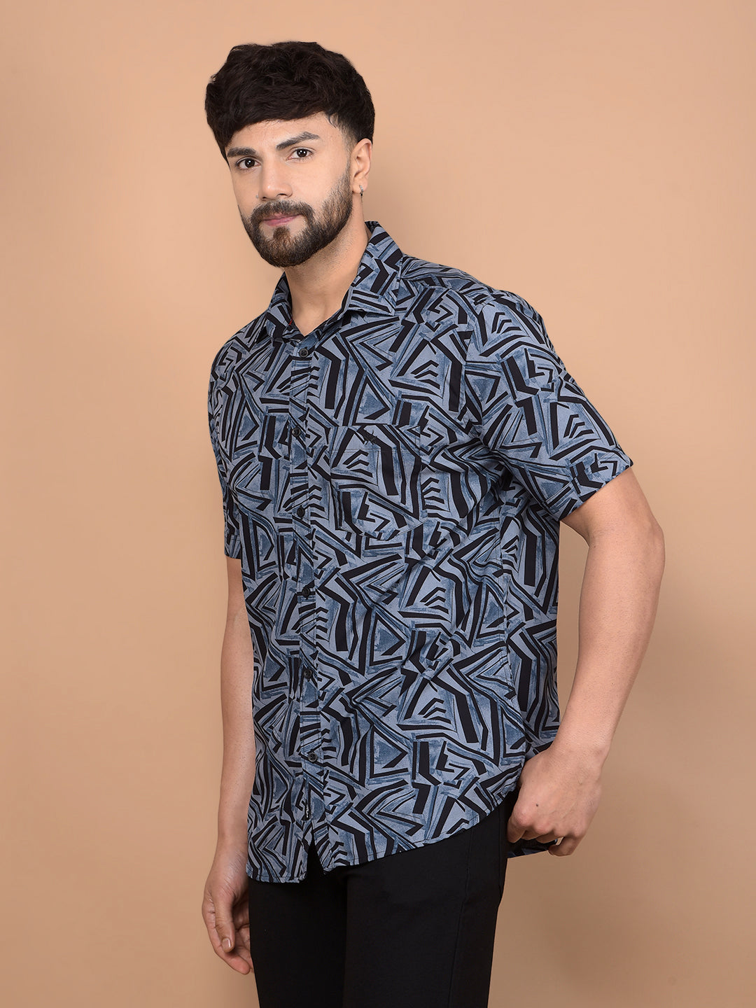 Blue Printed Shirt-Men Shirts-Crimsoune Club