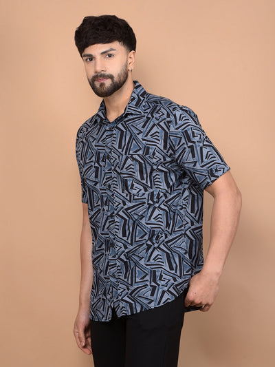 Blue Printed Shirt-Men Shirts-Crimsoune Club