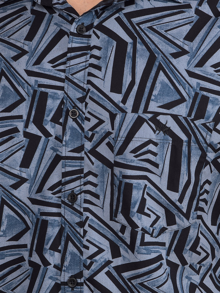 Blue Printed Shirt-Men Shirts-Crimsoune Club