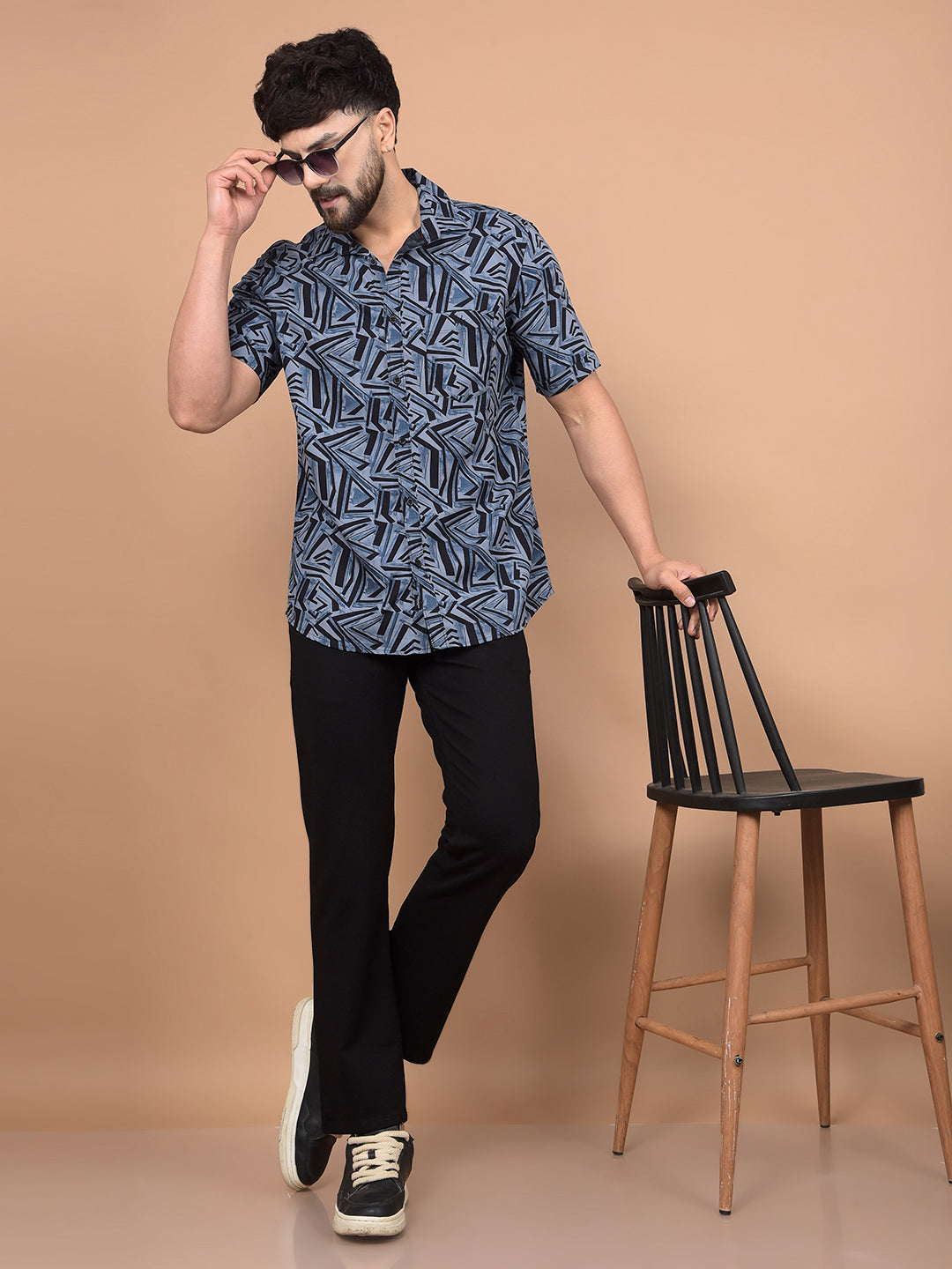 Blue Printed Shirt-Men Shirts-Crimsoune Club