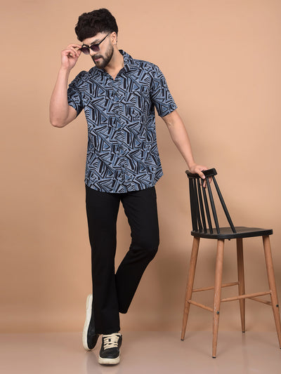 Blue Printed Shirt-Men Shirts-Crimsoune Club