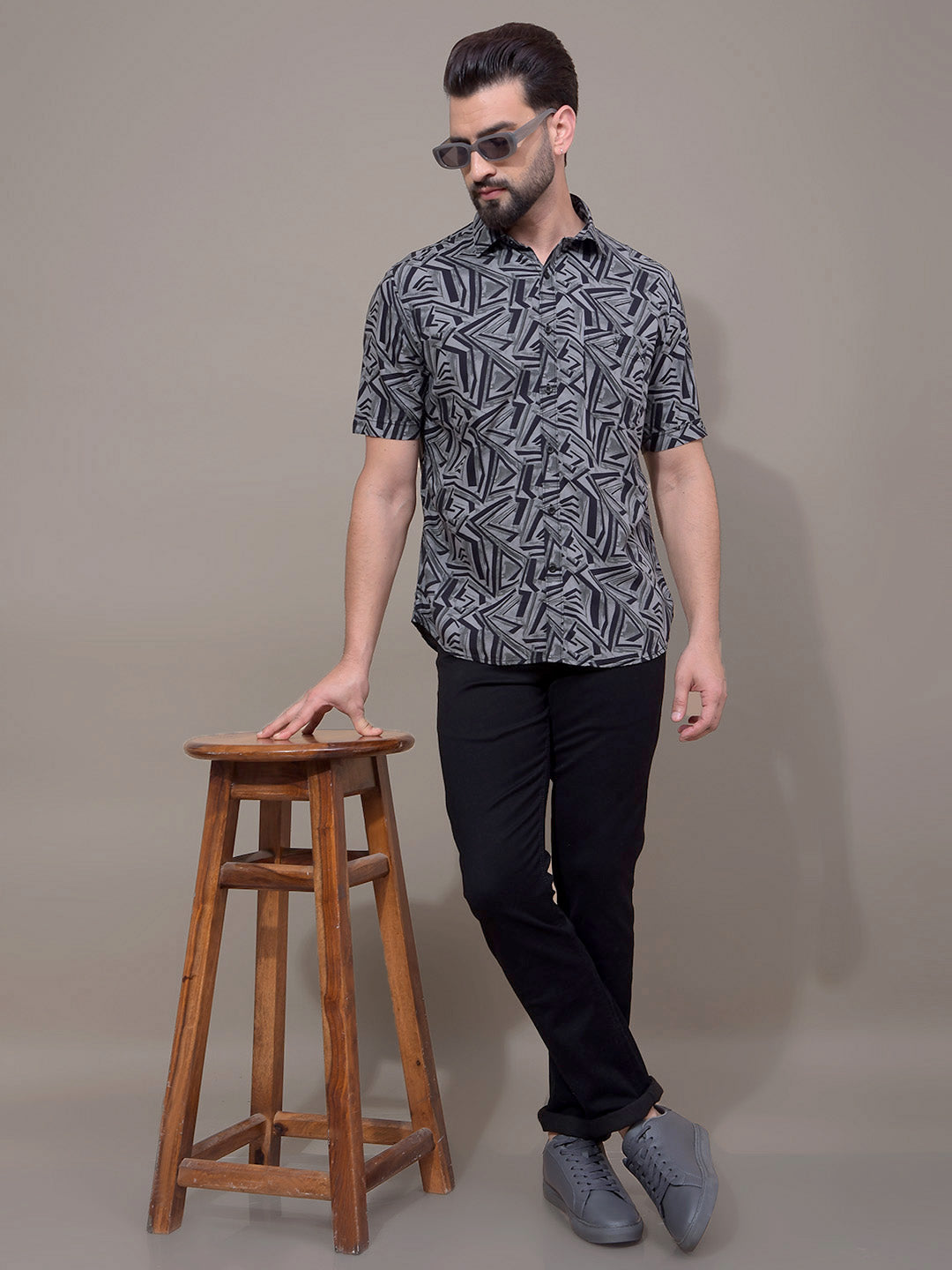Grey Printed Shirt-Men Shirts-Crimsoune Club