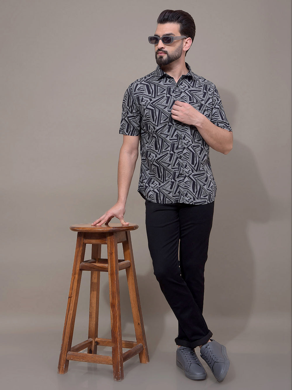 Grey Printed Shirt-Men Shirts-Crimsoune Club