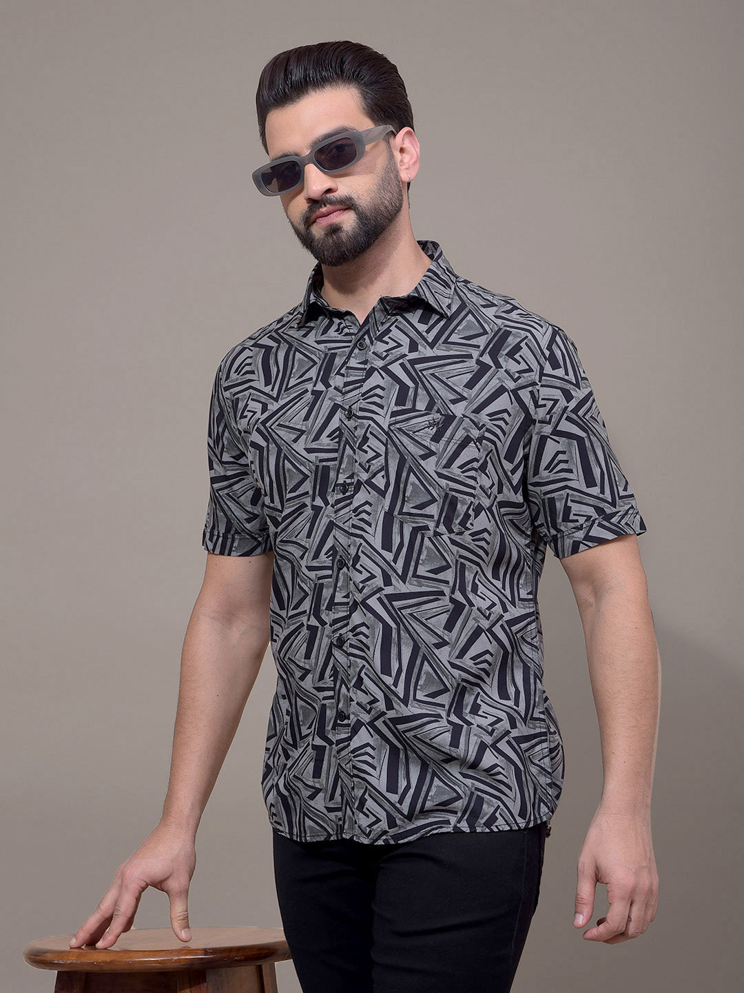 Grey Printed Shirt-Men Shirts-Crimsoune Club