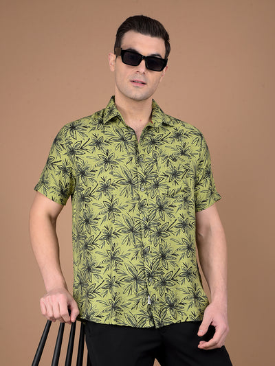 Green Floral Print Shirt-Men Shirts-Crimsoune Club