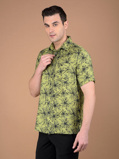 Green Floral Print Shirt-Men Shirts-Crimsoune Club