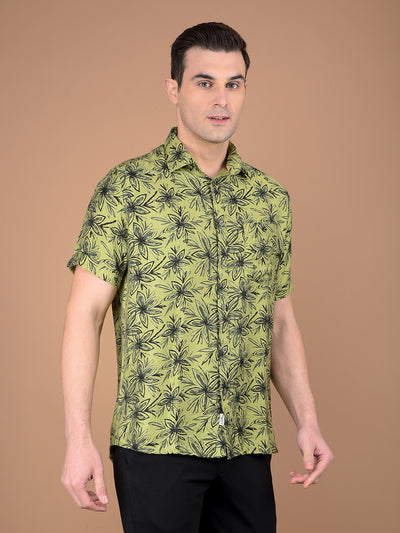 Green Floral Print Shirt-Men Shirts-Crimsoune Club