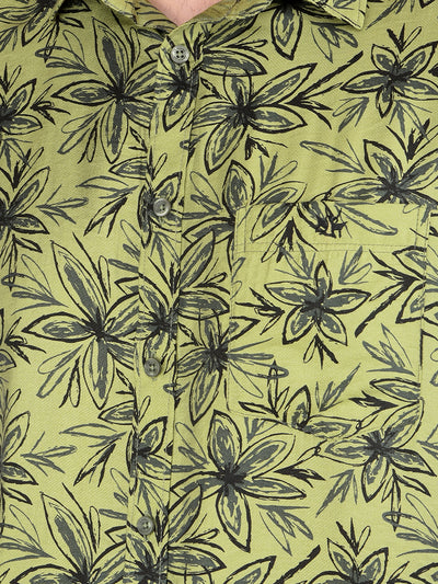 Green Floral Print Shirt-Men Shirts-Crimsoune Club