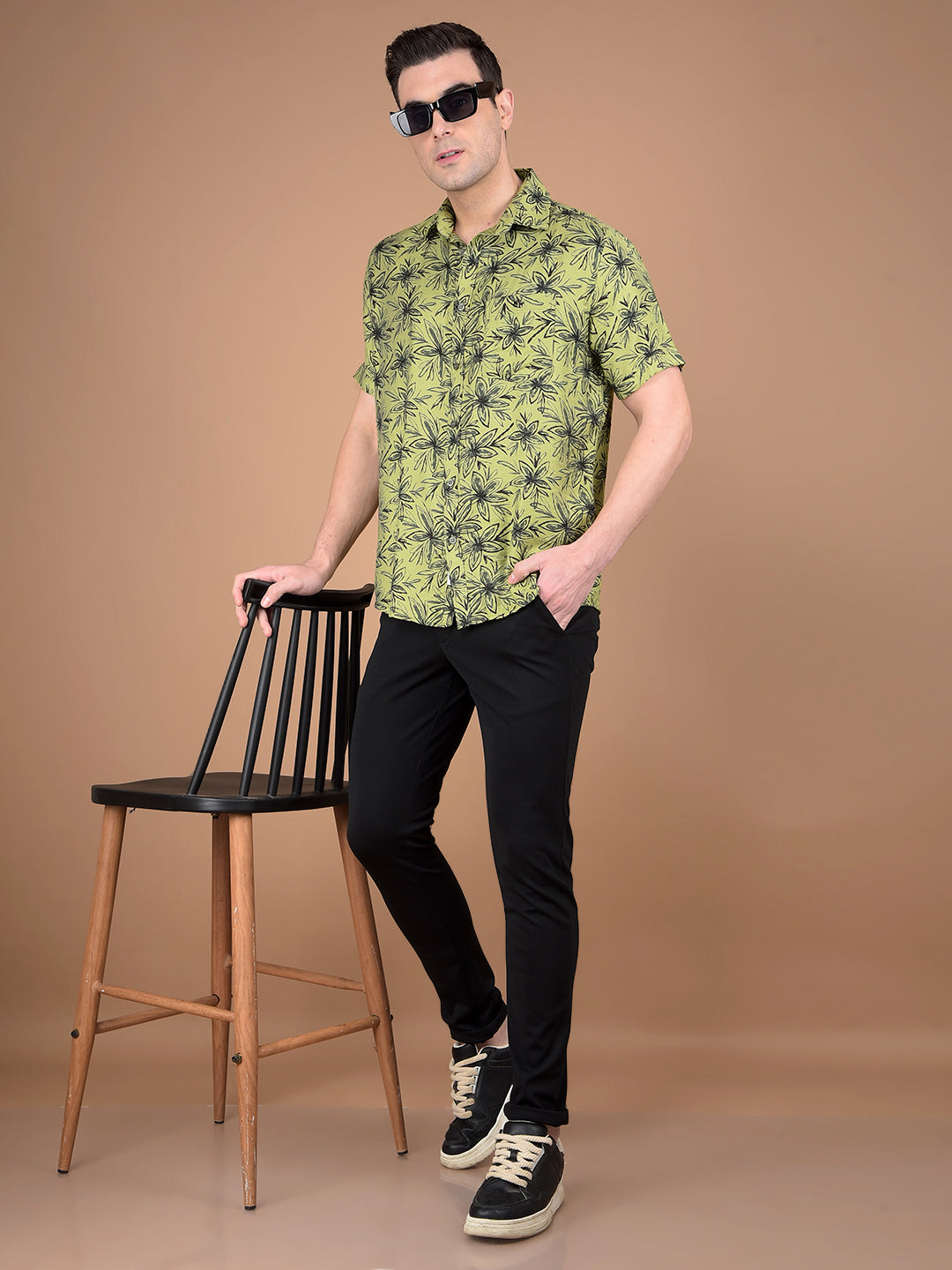 Green Floral Print Shirt-Men Shirts-Crimsoune Club