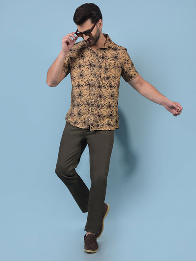 Men's Beige Floral Print Shirt-Men Shirts-Crimsoune Club