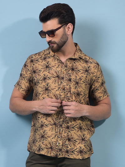 Men's Beige Floral Print Shirt-Men Shirts-Crimsoune Club