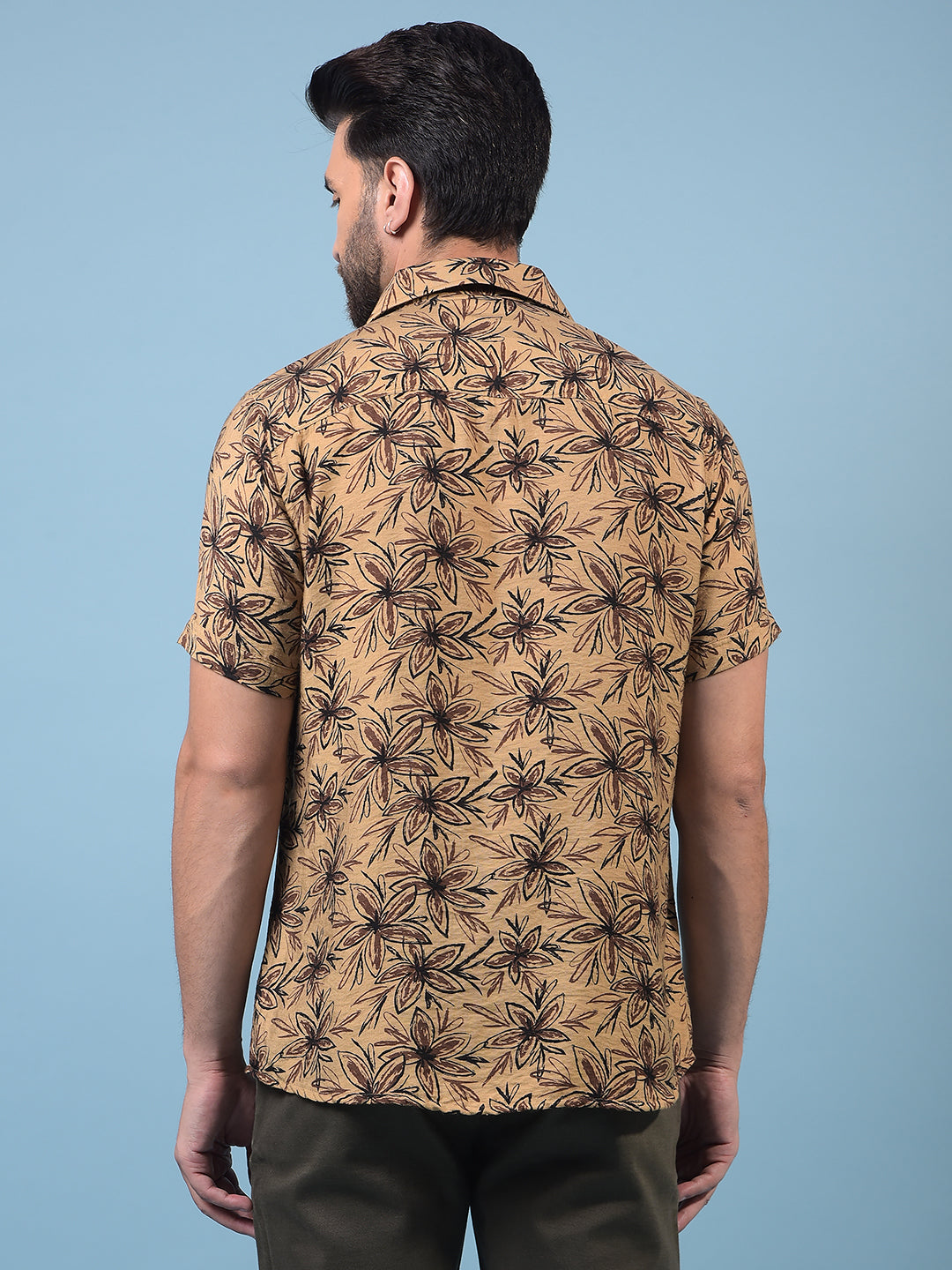 Men's Beige Floral Print Shirt-Men Shirts-Crimsoune Club