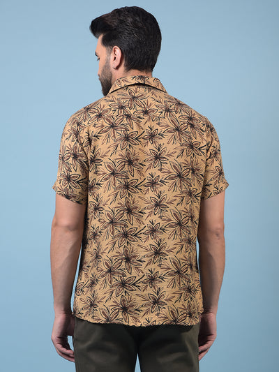 Men's Beige Floral Print Shirt-Men Shirts-Crimsoune Club