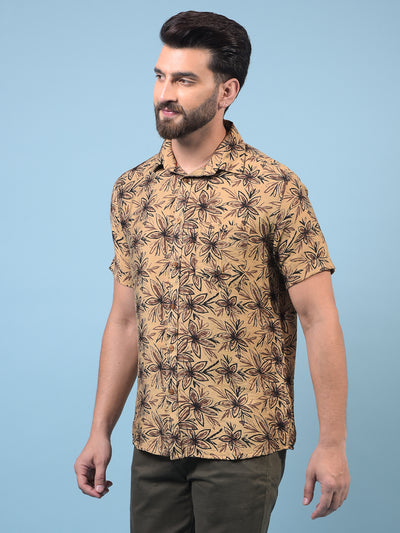 Men's Beige Floral Print Shirt-Men Shirts-Crimsoune Club