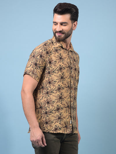 Men's Beige Floral Print Shirt-Men Shirts-Crimsoune Club