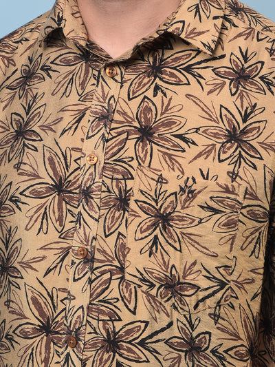 Men's Beige Floral Print Shirt-Men Shirts-Crimsoune Club